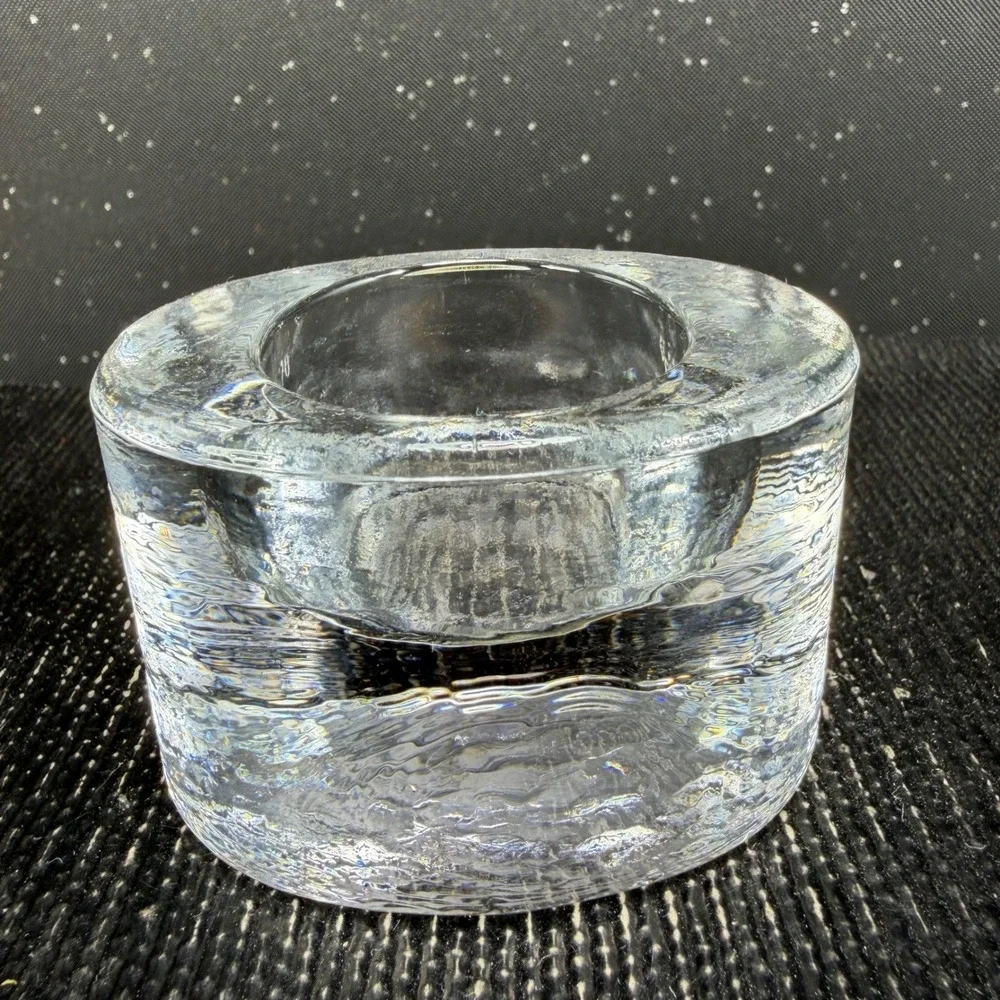 Sweden Textured Clear Ice Glass Votive Tealight Candle Holders Set of 2 Round